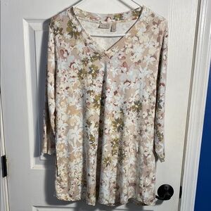 Logo Lori Goldstein Floral V Neck Tunic Top Medium NWOT